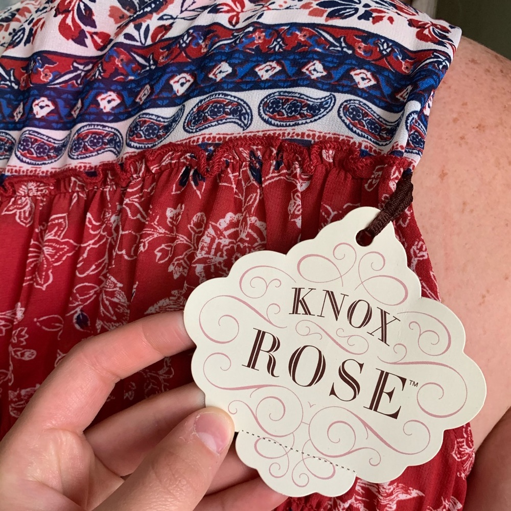 Red/Blue Sleeveless Polyester Blouse